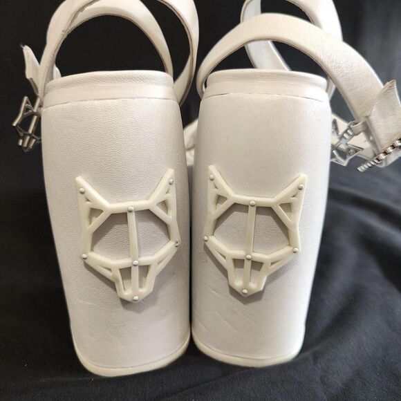 RARE ♡ Naked Wolfe ♡ Jingle Platform Strappy Sandal Heels in White - Picture 5 of 8